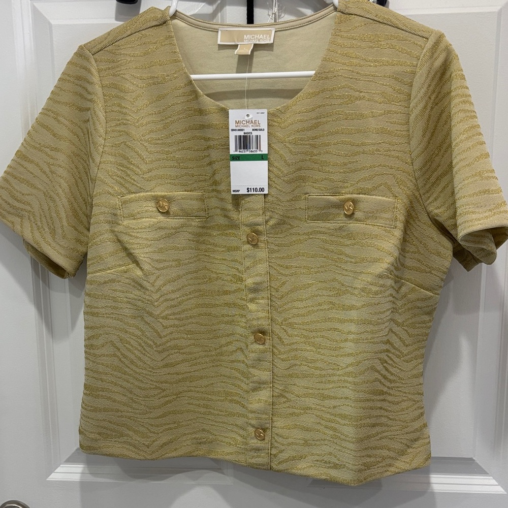 Michael Kors Gold Patterned Button-Down Shirt NWT - image 1